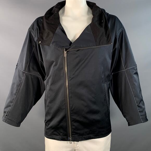 GLAMB Size L Black White Polyester Blend Contrast Stitch Hooded Jacket - Picture 1 of 6